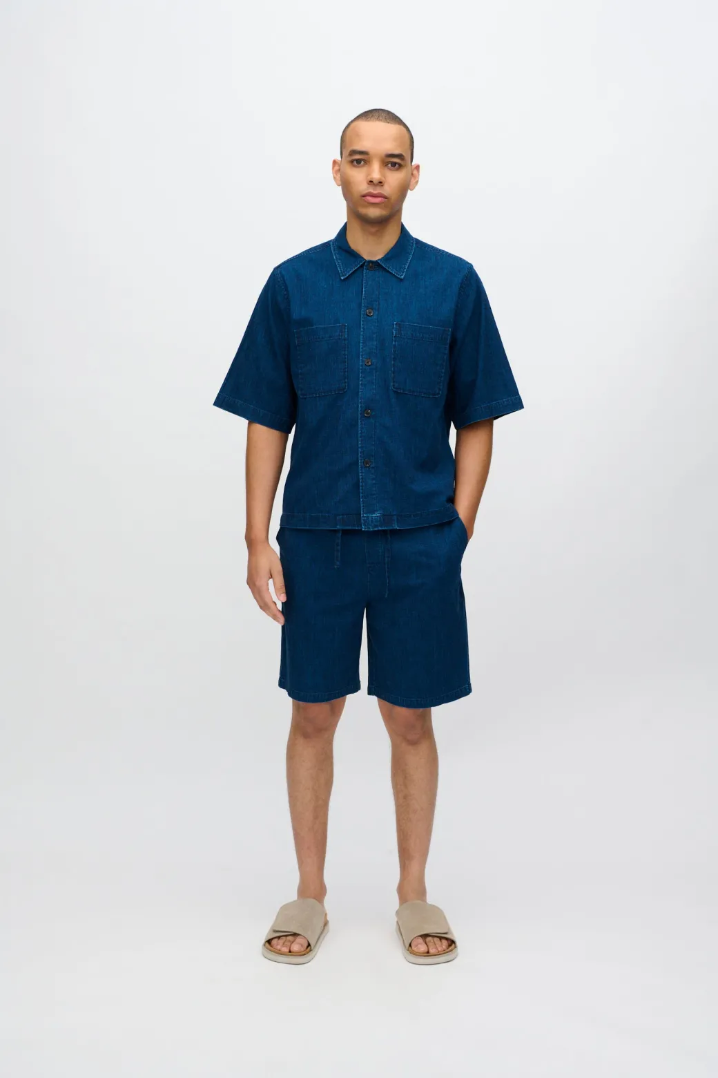 Minimum Shorts | Atlas denim and linen blend shorts 4239 - Sky Captain SkyCaptain