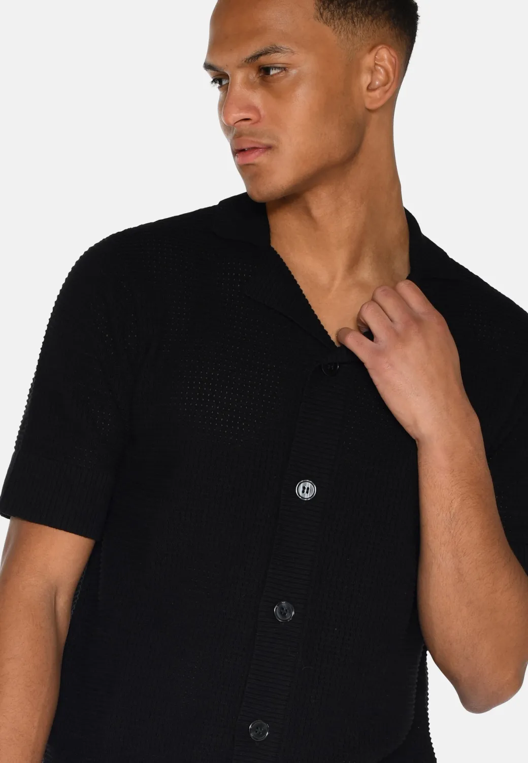 Minimum Knitwear | Mason crochet polo shirt 4177 - Black