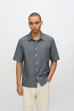 Minimum Shirts | Nash short sleeved striped shirt 4242 - Black